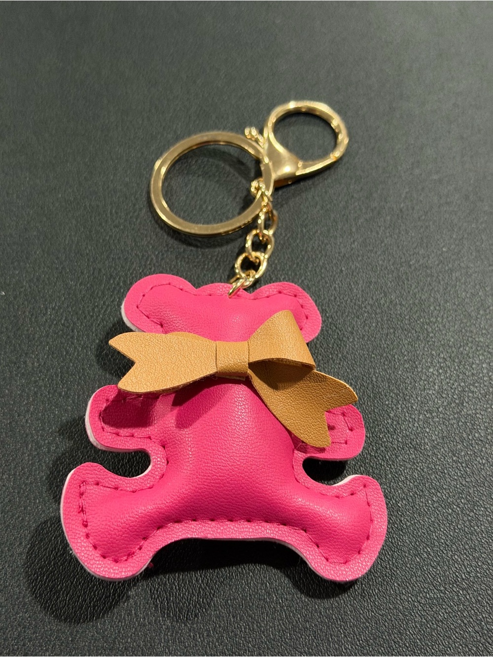 Pink Teddy Bow Keychain for Kids - Gold Hardware